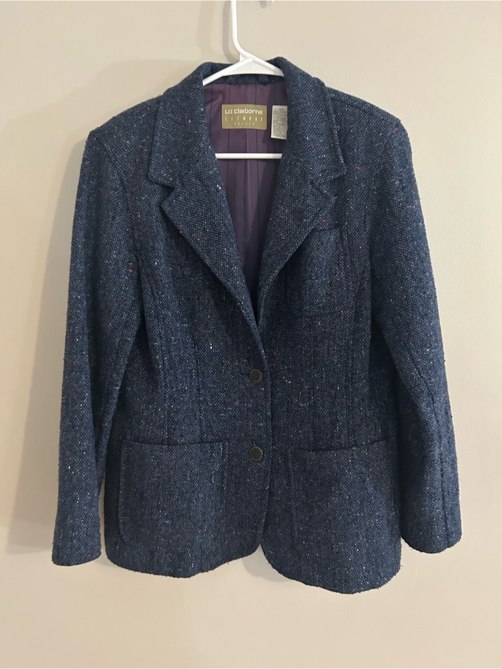 Liz Claiborne Navy Tweed Blazer with Subtle Flecks